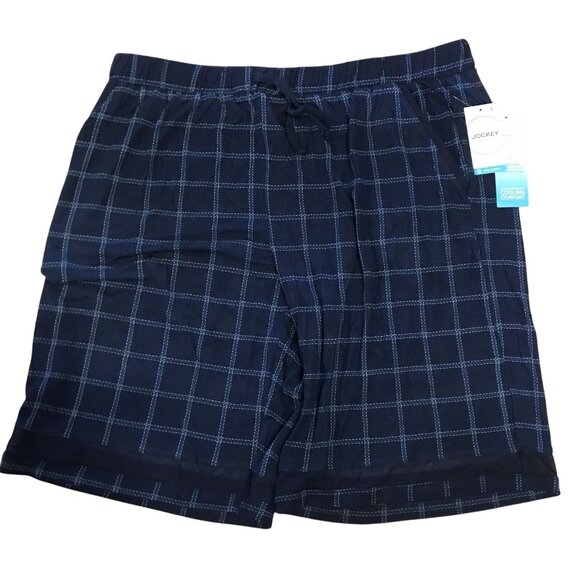 JOCKEY Sleep Lounge Shorts Men Med Rest Well Moisture Wicking Navy Plaid Pockets - Picture 1 of 10